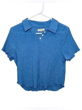 Madewell Blue Crinkle Polo Crop Tee #NL362